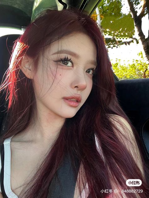 Asian Red Hair, Asian Hair Dye, Cherry Hair Colors, Wine Hair Color, Cherry Red Hair, Hair Color Asian, 2024 Hair Color, Wine Red Hair, Wine Hair