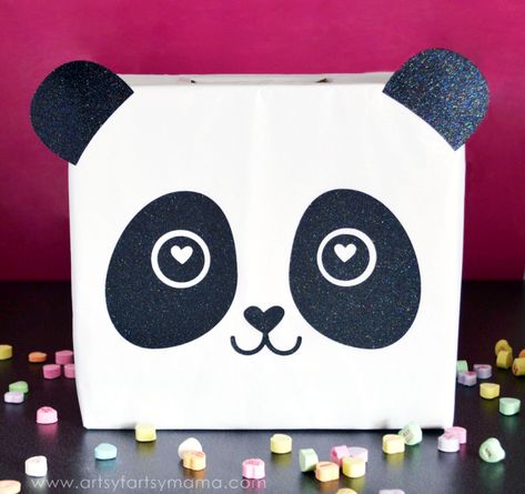 Panda Valentine Card Box at artsyfartsymama.com Girls Valentines Boxes, Diy Valentines Box, Valentine Boxes For School, Kids Valentine Boxes, Valentine Card Box, Valentinstag Party, Unicorn Valentine, Valentine Day Boxes, Animal Crafts For Kids