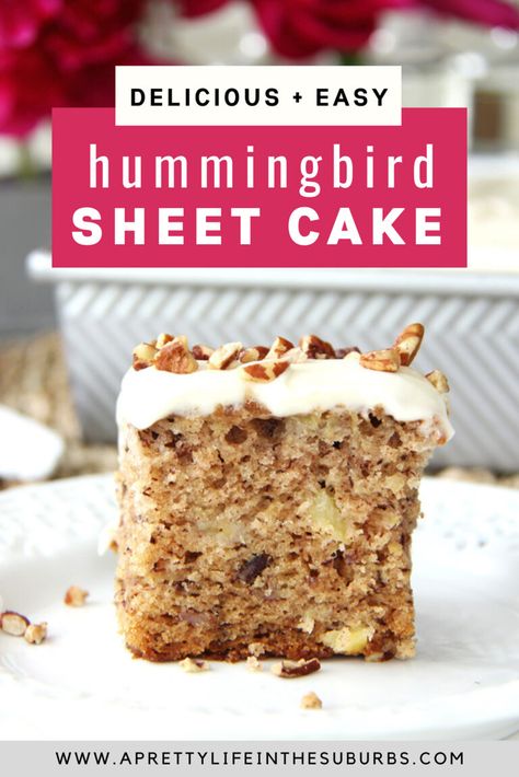 Hummingbird Sheet Cake, Buckeye Recipe Easy, Hummingbird Cake Recipes, Sheet Cake Recipe, Cake With Cinnamon, Boxed Cake Mixes Recipes, Hummingbird Cake, Bird Cakes, Sheet Cake Recipes