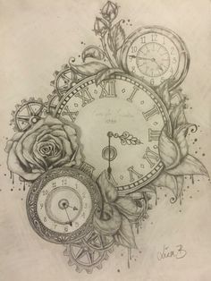 Clock Tattoo Designs, Tato Jam, Clock Drawings, Irish Tattoos, Clock Tattoo Design, Witch Tattoo, Sketch Tattoo Design, Clock Tattoo, Next Tattoo