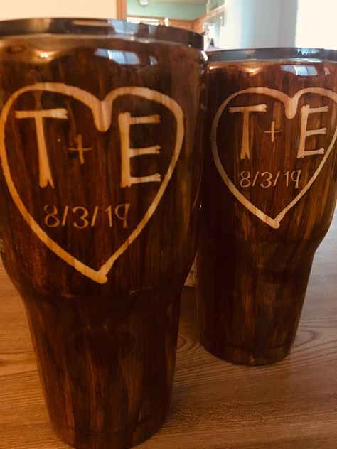 Matching Tumblers For Couples, Monogramming Ideas, Wedding Cups, Cup Ideas, Tumbler Ideas, Wedding In The Woods, Tumbler Gift, Wedding Groom, Tumbler Cups