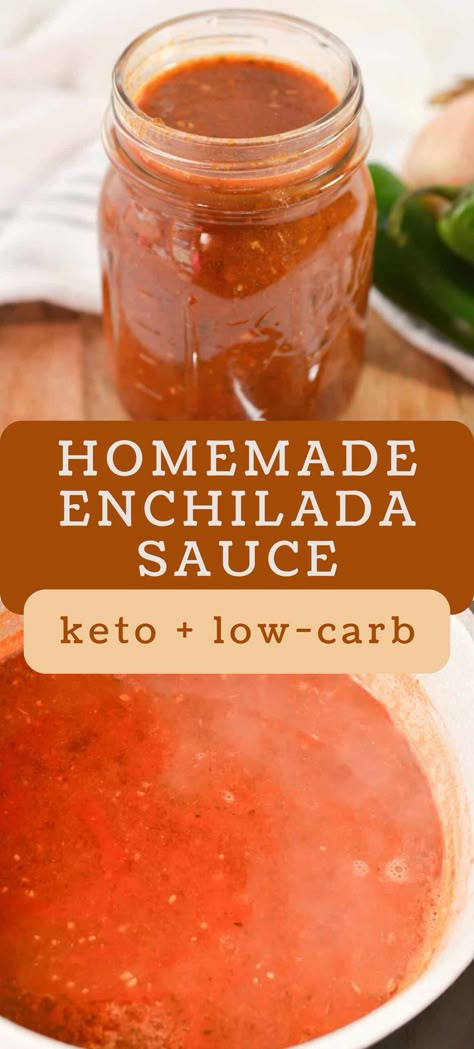 This keto enchilada sauce is the perfect sauce to accompany your Mexican inspired dishes. Made with butter, tomato paste, and a bunch of different spices, this low carb sauce recipe is packed full of flavor. The best part about it is that it takes only 10 minutes to make! keto mexican recipe | keto red sauce Keto Enchilada Sauce, Enchiladas Keto, Keto Sauce, Pickles Recipes, Low Carb Enchiladas, Keto Condiments, Keto Sauces, Homemade Enchilada Sauce, Diy Mixes