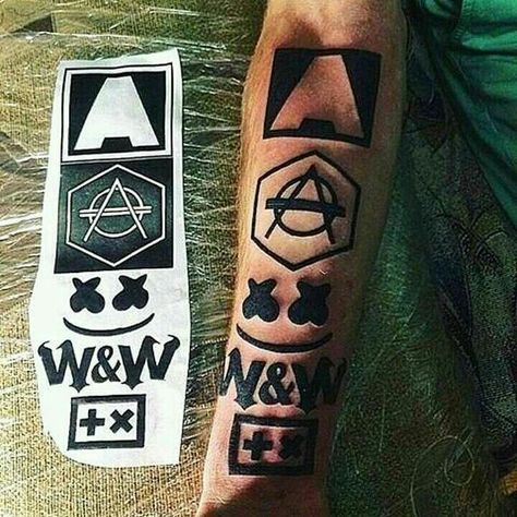 Marshmello Tattoo, Dj Tattoo, Don Diablo, American Traditional Tattoo Ideas, Traditional Tattoo Ideas, Martin Garrix, Armin Van Buuren, American Traditional Tattoo, Horror Music