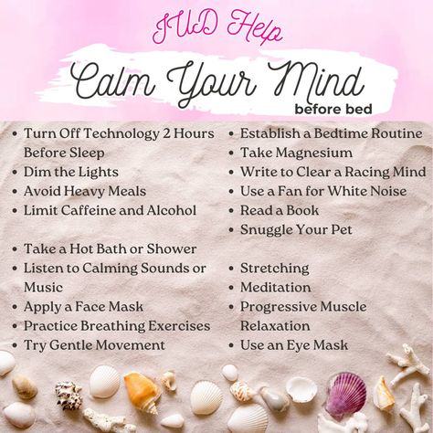 🌙 Struggling to calm your mind before bed? Here are some tips to help you wind down and get a better night's sleep: Two Hours Before Bed: 📱 Turn off technology: Reducing screen time helps your brain wind down. 💡 Dim the lights: Lowering the lights signals your body that it's time to sleep. 🍽 Avoid heavy meals: Large meals can cause discomfort and indigestion. ☕️ Limit caffeine and alcohol: Both can interfere with your sleep quality. One Hour Before Bed: 🛁 Take a hot bath or shower: Warm wat... Heavy Meals, Large Meals, Racing Mind, Light Writing, Calming Sounds, Calm Your Mind, Before Sleep, Bath Or Shower, Breathing Exercises