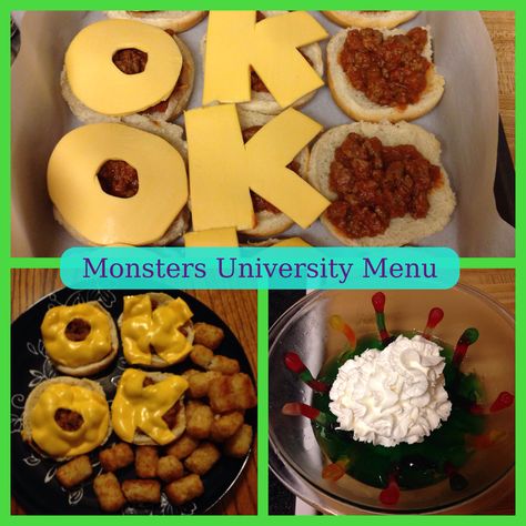 Disney Movie Night: Monster's University Nemo Movie, University Food, Disney Movie Night Food, Movie Night For Kids, Disney Movie Night Dinner, Movie Night Theme, Movie Night Dinner, Movie Night Food, Movie Night Snacks