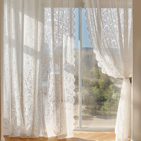 French Style Floral Lace Sheer Curtains Floral White Sheer Lace Curtains for Living Room Semi Sheer Lace Curtains Rod Pocket Curtains - Etsy Pretty Sheer Curtains, Vintage White Curtains, Lacy Curtains Aesthetic, Powder Room Curtains, Flowy Curtains Bedroom, Short Sheer Curtains, Embroidered Sheer Curtains, Cute White Curtains, Simple Curtains Living Room