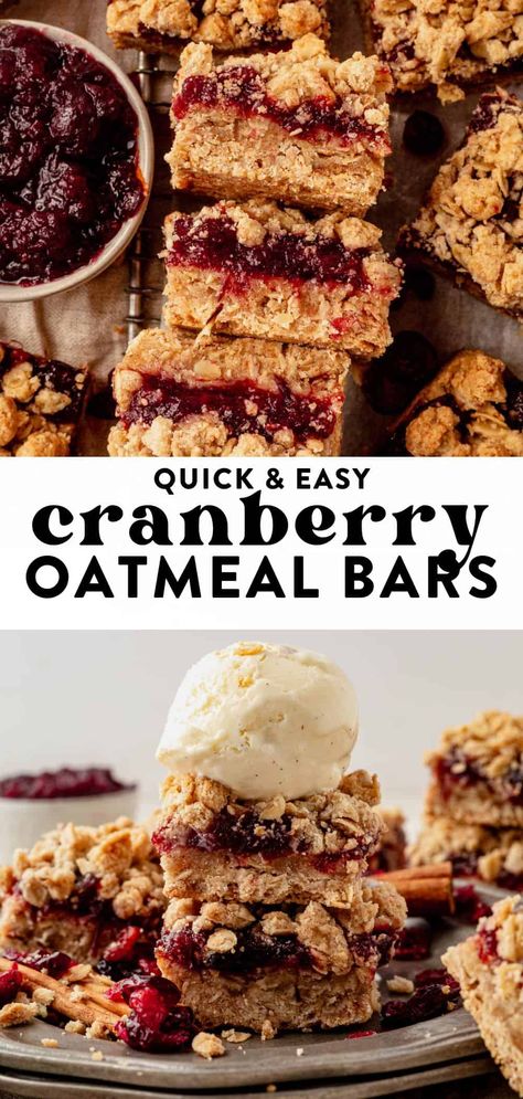 Cranberry Oatmeal Bars Cranberry Sauce Oatmeal Bars, Cranberry Sauce Bars, Oatmeal Cranberry Bars Recipe, Cranberry Caramel, Cranberry Oatmeal Bars, Cranberry Crumble Bars, Cranberry Bars Recipe, Cranberry Desserts, Holiday Bars