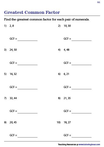 GCF Worksheets Gcf Worksheet For Grade 5, Greatest Common Factor Worksheet, Lcm And Gcf, Greatest Common Factor, Pre Algebra Worksheets, Numbers Tattoo, Maths Worksheet, Mental Maths Worksheets, 6th Grade Worksheets