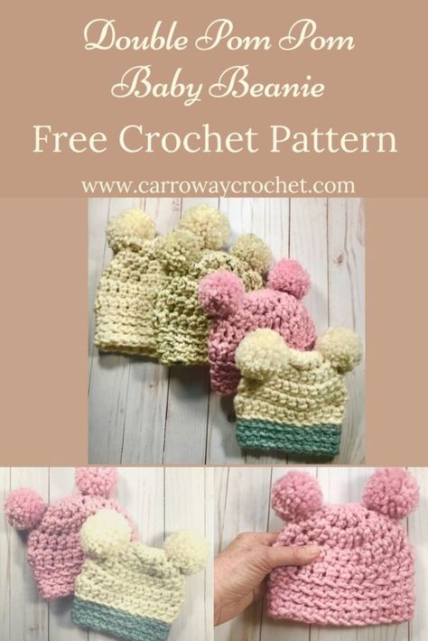 in Carroway Crochet, Baby Beanie Crochet Pattern, Crochet Baby Hats Free Pattern, Crochet Baby Cap, Baby Hat Free Pattern, Crochet Caps, Crochet Newborn Hat, Winter Caps, Crochet Free Patterns