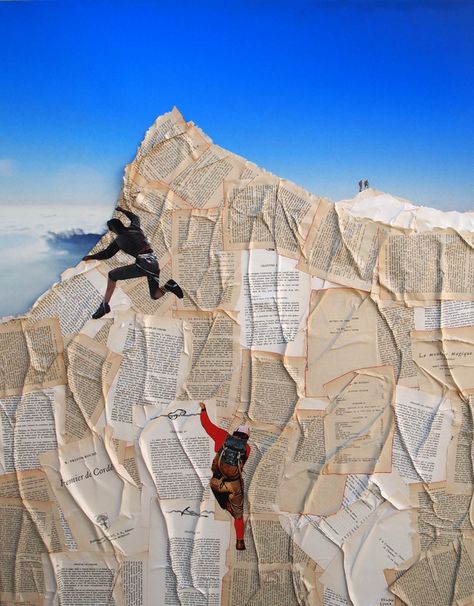 Awesome Collages of Paper Mountain Climbers - My Modern Metropolis Collage Kunst, Mountain Illustration, Surreal Collage, Paper Collage Art, Mountain Climbers, Collage Illustration, Big Art, Collage Design, Ap Art