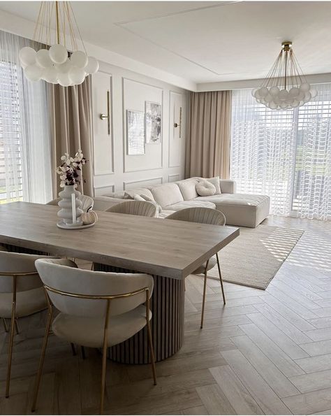 Zara Home Interior Design, Modern Beige Interior, Large Dining Room Ideas, Kitchen Living Room Open Concept, Beige Living Room, Living Room Beige, Open Concept Kitchen Living Room, Deco Living Room, Apartment Dining Room