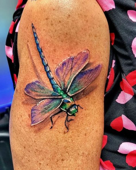 Tommy Edward White on Instagram: "Super dope dragonfly!!...thanks for the trust deb!! 🙏 #insect #dragonfly #dragonflytattoo #beautiful #colorfultattoo #inked #clean #bishopwand #dynamictattooink #solidinktattoo" Dragonfly Color Tattoo, Colored Dragonfly Tattoo, Colorful Dragonfly Tattoo, Realistic Dragonfly Tattoo, Dragonfly Tattoo Color, Dragonfly Tatoos, Donkey Pictures, Watercolor Dragonfly Tattoo, Small Fairy Tattoos