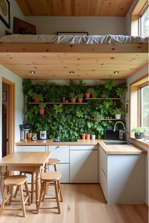 Efficient tiny house kitchen with multi-functional features and living wall Homes Design Ideas, Sustainable Kitchen Design, Kitchen Renovation Cost, Modern Kitchen Renovation, Eco Friendly Flooring, Energy Efficient Appliances, Renovation Costs, Sustainable Kitchen, Green Tech