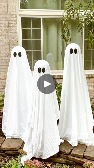 1.6K views · 3.1K reactions | 👻 DIY Yard Ghosts! 👻
I saw these yard ghosts in a home decor catalog for $129 each 😱 and I thought “There has to be a way to make these for less.” And what do you know, there is! Each ghost cost me roughly $17 to make. That is more than half off the catalog set I found! Some people put lights underneath them, but where I have these it wasn’t easily accessible to put plug in lights under so I have a solar power spot light from Home Depot lighting them at night. There is more to come for my front porch Halloween decor so make sure you continue to follow me for more great DIY Halloween ideas!
#halloweendecoration #diyhomeprojects #halloweenreels #diyhalloween #budgetfriendly #halloweenporch #thisishalloween #spookyvibes | Laura Sword | Oskar Schuster · The Pum Diy Outdoor Light Up Ghost, Light Up Porch Ghosts, Light Up Ghost Decoration Diy, Mop Head Light Up Ghost, Ghosts Lights, Yard Ghosts, Diy Halloween Ghosts, Halloween Front Porch Decor, Ghost Lights