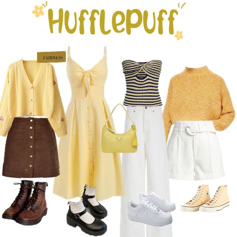 #hufflepuffstyle #hufflepuff #outfitinspo Harry Potter Outfits For Universal, Hufflepuff Lookbook, Harry Potter Closet, Hufflepuff Outfit, Universal Studios Outfit, Inspo Fits, Harry Potter Style, Harry Potter Hufflepuff, Harry Potter Outfits