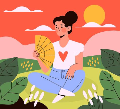 Free Vector | Flat summer heat illustration with woman outdoors with hand fan Fan Illustration Summer, Heat Illustration, Fan Illustration, Summer Flats, Summer Heat, Hand Fan, Graphic Resources, Vector Free, Heat