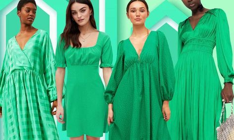 It's official, green is the colour of the moment! From bright neon hues to rich emerald shades, celebrities and royals alike are loving gorgeous green dresses right now – and so are we. Bright Green Dress Outfit, Linen Dress Outfit, Bright Green Dress, Green Short Sleeve Dress, Green Dress Outfit, Green Linen Dress, Green Wrap Dress, Bardot Style, Boho Beauty