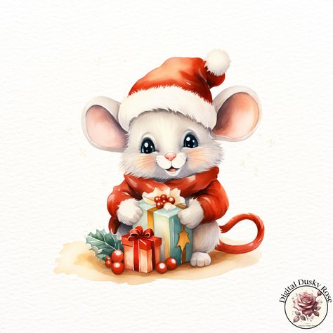 Watercolor Whimsical Mice Clipart: Christmas Santa Mouse in Red Winter Clothes and Cute Hat for Holiday Crafts https://digitalduskyrose.etsy.com/listing/1792437736 Bring a playful touch to your holiday projects with our Watercolor Whimsical Mice Clipart! Featuring an adorable Santa mouse dressed in cozy red winter clothes and a cute hat, this high-resolution clipart is perfect for creating delightful Christmas cards, holiday invitations, scrapbooking layouts, and whimsical holiday decor. This... Christmas Mouse Illustration, Watercolor Whimsical, Santa Mouse, Mouse Illustration, Mouse Dress, Cute Hat, Clipart Christmas, Christmas Mouse, Holiday Invitations