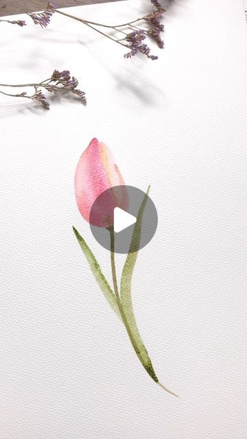 Watercolor Tulips Easy, Easy Watercolor Cards, Watercolour Tulips, Learning Watercolor, Diy Large Wall Art, Paintings Tutorials, Learn Watercolor Painting, Tulip Painting, Watercolor Beginner