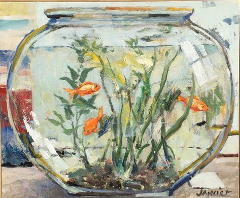 Fish Tank Drawing, Aquarium Drawing, Bowl Painting, Tank Drawing, Arte Inspo, Fish Bowl, Painting Art Projects, Small Paintings, Goldfish