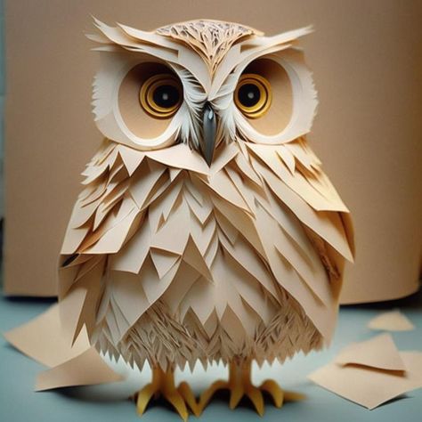 Paper Owls Diy, Cardboard Owl, Bio Illustration, Enchanted Forest Decorations, Mask Project, Paper Art Sculpture, Paper Owls, Paper Mache Art, Paper Diy