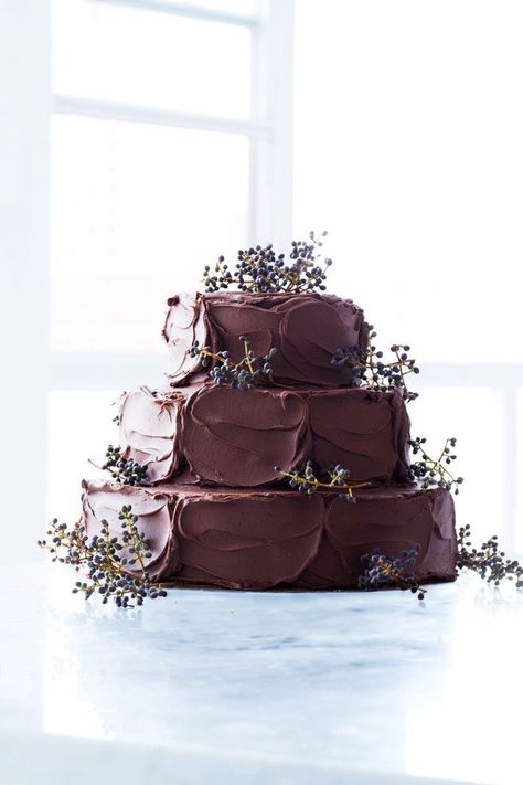 Chocolate Wedding Cakes                                                                                                                                                                                 More Chocolate Wedding Cakes, Sweet Paul Magazine, Chocolate Wedding, Wedding Cake Flavors, Chocolate Wedding Cake, Wedding Cake Rustic, Simple Wedding Cake, Cake Trends, Unique Wedding Cakes