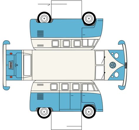 vw van 1 Paper Template Free, Paper Model Car, Vw Art, Paper Box Template, Hippie Party, Paper Car, Paper Toys Template, Paper Towns, Paper Craft Diy Projects