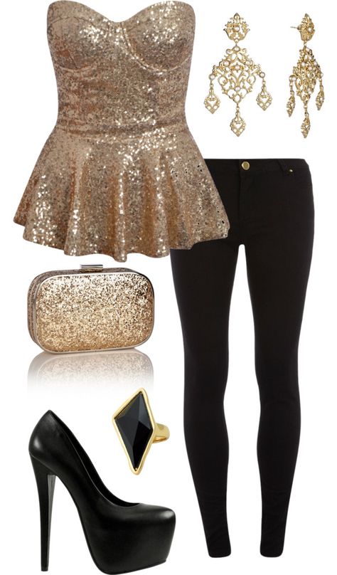 Don't know if I can pull it off, but I like the idea of this outfit. "Beyonce Bling" by laurenngurd on Polyvore Rose Gold Clothes, Birthday Outfit For Women, Nye Outfits, Gold Outfit, Pastel Outfit, New Years Outfit, Eve Outfit, New Years Eve Outfits, Outfit Trends