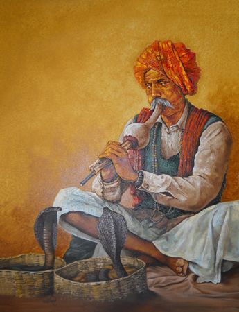 Snake Charmer Art, Snake Charmer Drawing, The Potter's Hand, Memory Art, Snake Painting, 3d Murals, Rajasthani Painting, Indian Art Gallery, Snake Charmer