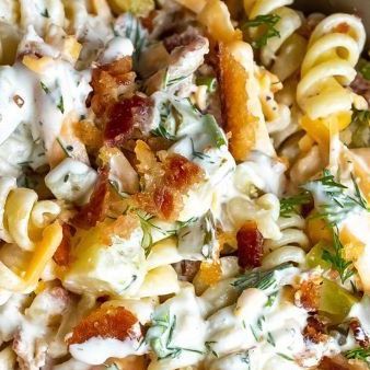 Bailey Rhatigan on Instagram: "Dill Pickle Pasta Salad 🤤 I’ve been saving this one for the long weekend. Pickle lovers this one is for you! Salty crisp bacon and cheddar shreds. Fresh, tangy, dilly sauce! This is a huge hit every time I make it. Xoxo ✨save for later ~ follow @sailor_bailey for more✨ . For the FULL RECIPE Google Search 🔍 “Sailor Bailey Dill Pickle Salad” or click the link in my bio. What’s in it:: ▢ rotini pasta ▢ bacon ▢ cheddar cheese shredded or cubed ▢ dill pickles ▢ mayonn Pickle Bacon Pasta Salad, Dill Pickle Pasta Chips, Dill Pickle Bacon Ranch Pasta Salad, Vegan Dill Pickle Pasta Salad, Sailor Bailey Dill Pickle Pasta Salad, Dill Pickle Pasta Salad, Rotini Pasta, Bacon Cheddar, Dill Pickle