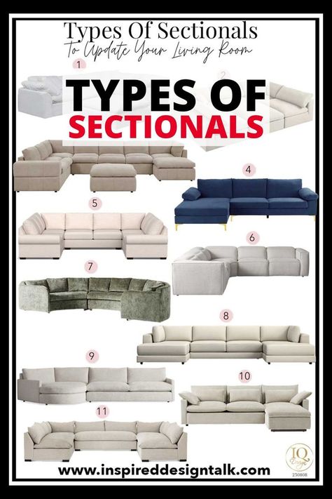 sectional types L Sectional Living Room, Sectional Sofa Layout, Sectional Living Room Layout, Sectional Sofa Comfy, Big Living Room, Large Sofas, Sofa Table Decor, Pit Sectional, Small Sofa Bed