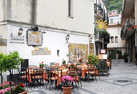 Sicily Ceramics, Taormina Italy, Vacation Europe, Classic Restaurant, Stefania Spampinato, Taormina Sicily, Vintage Business, Italy Food, Eat And Drink