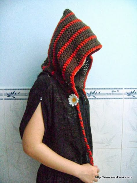 Forest girl hood - free crochet pattern by Maz Kwok. Girl Hood, Crochet Adult Hat, Crochet Hood, Hood Pattern, Crochet Fun, Afro Style, Forest Girl, Crochet Girls, Knitted Hood