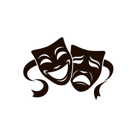 Theatre Symbol, Theater Mask Tattoo, Theatre Tattoo, Theatre Drawing, Theatrical Masks, Theatre Faces, Theatre Logo, Drama Masks, Tragedy Mask