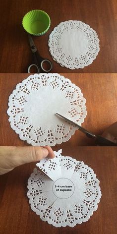 How to make cupcake paper dollies Mum Diy, Paper Doily Crafts, Diy Doily, Doilies Crafts, How To Make Cupcakes, Paper Doilies, Creation Deco, Diy Cardboard Furniture, Paper Cupcake