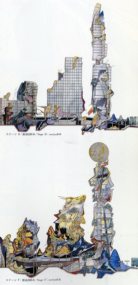 Peter Cook (1988). A+U Extra Edition Dec 1989: 173 | RNDRD Architect Painting, Speculative Architecture, Parasitic Architecture, Cooking Icon, Peter Cook, Architecture Ideas, Architectural Drawing, Architecture Presentation, Architecture Drawing