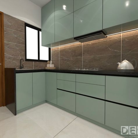 Double Colour Kitchen Cabinet, Pista Color Kitchen, Green Colour Kitchen Cabinet, Kitchen Sunmica Colours Combination, Acrylic Kitchen Cabinets Colors Combination, Green Laminate Kitchen, Kitchen Acrylic Colour Combination, Kitchen Mica Combination, Kitchen Laminate Colour Combinations