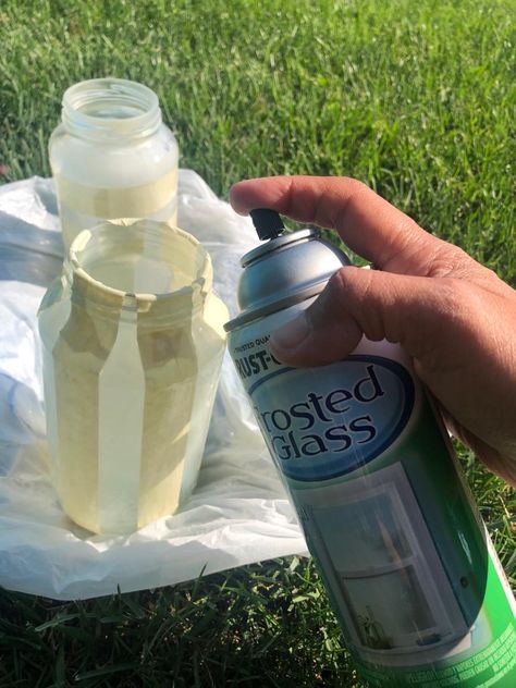 Don’t throw away those food jars! Upcycle them into beautiful vases with a little bit of frosted glass spray paint. This easy DIY project you can do under an hour. #frostedglass #upcycleproject #foodjars #easydiy Frosted Glass Spray Paint, Glass Spray Paint, Frosted Glass Spray, Lantern Painting, Beautiful Vases, Food Jars, Clear Vases, Vase Crafts, Diy Upcycle