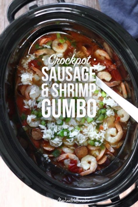 Crockpot Sausage and Shrimp Gumbo Slow Cooker Gumbo, Sausage And Shrimp Gumbo, Gumbo Recipe Crockpot, Gumbo Crockpot, The Family Freezer, Crockpot Sausage, Gumbo Recipe Easy, Seafood Gumbo Recipe, Family Freezer