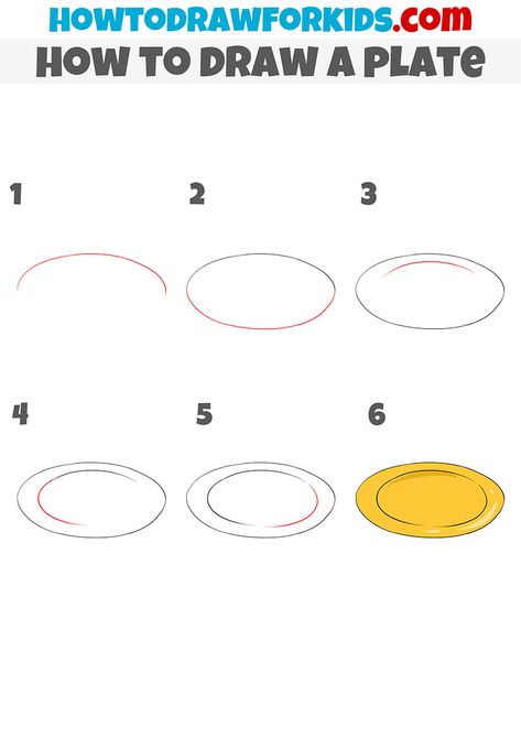 how to draw a plate step by step How To Draw A Plate, Plate Drawing Easy, Plate Drawing Sketch, Draw Objects, Drawing Classes For Kids, Furniture Drawing, Step By Step Sketches, Draw Better, Plate Drawing