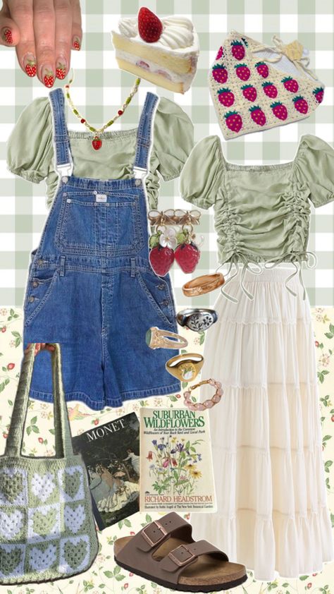 Strawberry Farm Outfit, Farmers Market Aesthetic Outfit, Farmer Market Outfit, Strawberry Fashion, Reading In The Park, Farmers Market Aesthetic, Farm Outfit, Market Outfit, Farmers Market Outfit