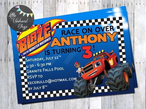 Blaze and the Monster Machines Birthday Party Theme Invitations Personalized Invites Blaze Invitations, Party Theme Invitations, Bolo Blaze, Blaze Birthday Party, Blaze Party, Blaze And The Monster Machines Party, Blaze Birthday, Party Monster, Blaze And The Monster Machines