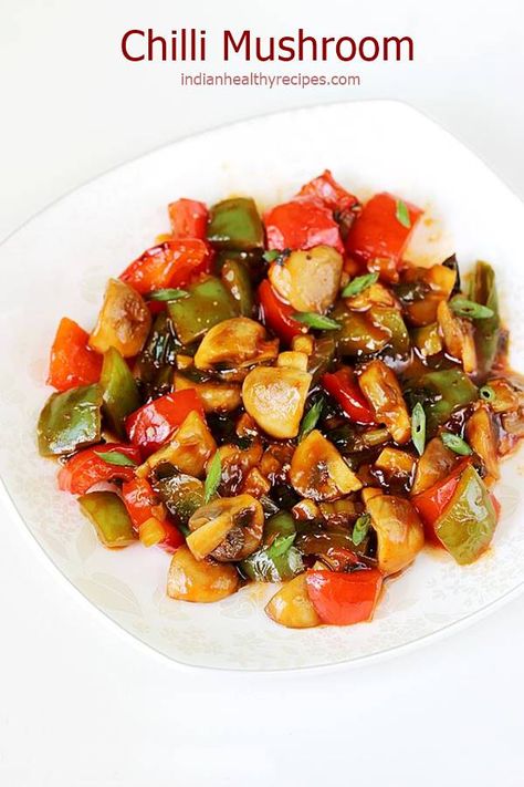 chilli mushroom recipe - delicious, sweet, sour & spicy stir fried mushrooms in chilli sauce. #chillimushroom #mushroomdryrecipe Chilli Mushroom Recipe, Indian Mushroom, Chilli Mushroom, Mushroom Recipes Indian, Sweet Chili Recipe, Samosa Recipes, Fried Mushroom Recipes, Chinese Appetizers, Chinese Mushrooms