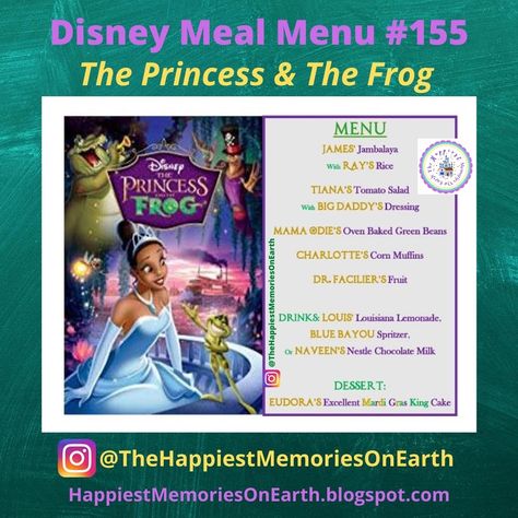 Disney Movie Themed Dinner, Disney Nights, Movie Treats, Disney Meals, Family Movie Night Themes, Disney Movie Night Menu, Enchanted Movie, Monsters At Work, Frog Food