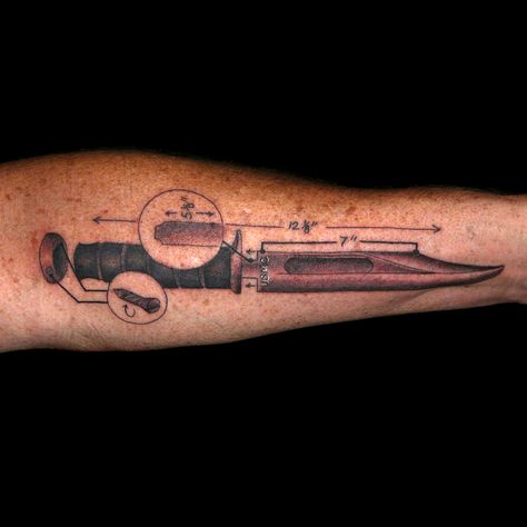 Blade Tattoo by Arlene Alinas Schematic Tattoo Ideas, Schematic Tattoo, Ink Master Tattoos, Blade Tattoo, Bad Tattoos, Dark Art Tattoo, Ink Master, Tattoo Drawings, Jesus Fish Tattoo