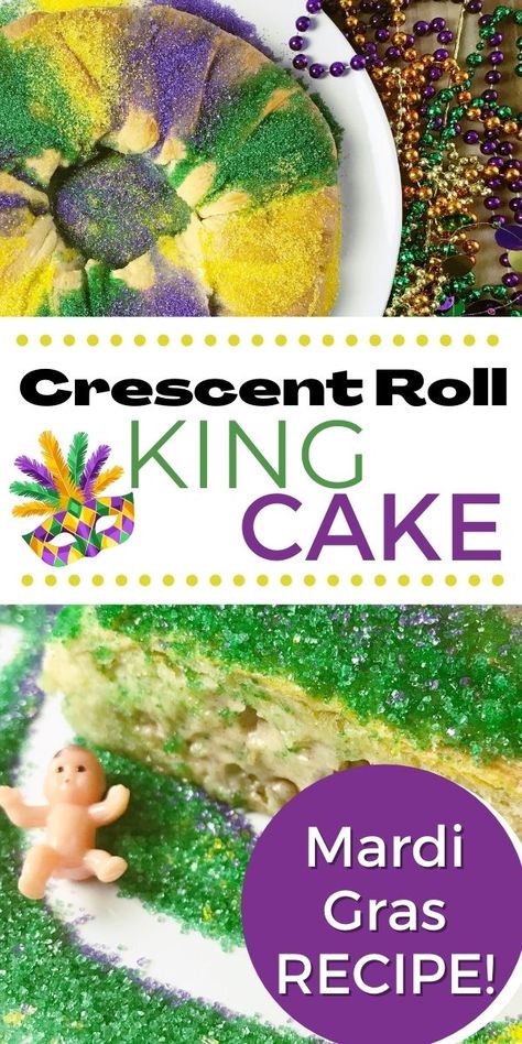 Easy King Cake Recipe, Easy King Cake, Mardi Gras Desserts, King Cake Recipe Easy, Mardi Gras Cake, King Cake Recipe, King Cake Baby, Mardi Gras King Cake, Mardi Gras Food