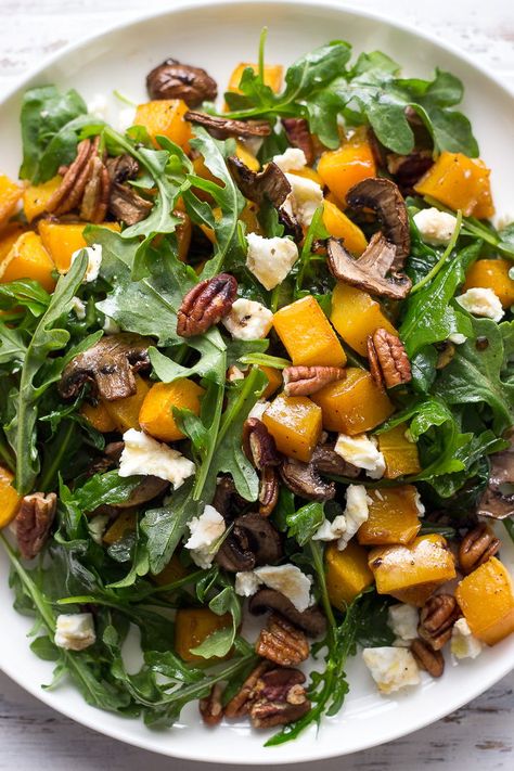 Roasted Butternut Squash Salad, Healthy Vegetable Salad, Winter Dinners, Lavender Macarons, Butternut Squash Cubes, Fall Produce, Butternut Squash Salad, Butternut Squash Pasta, Mushroom Salad