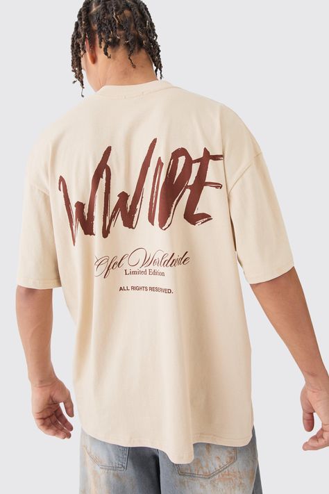 Womens Oversized Worldwide Graphic T-shirt - Beige - XS - Oversized Worldwide Graphic T-shirt Graphic Tee Outfit Men, Suits Prom, Going Out Trousers, Plain White Tee, Oversized Graphic Tee, Baggy Trousers, Upgrade Your Look, Plain Tees, Flexing