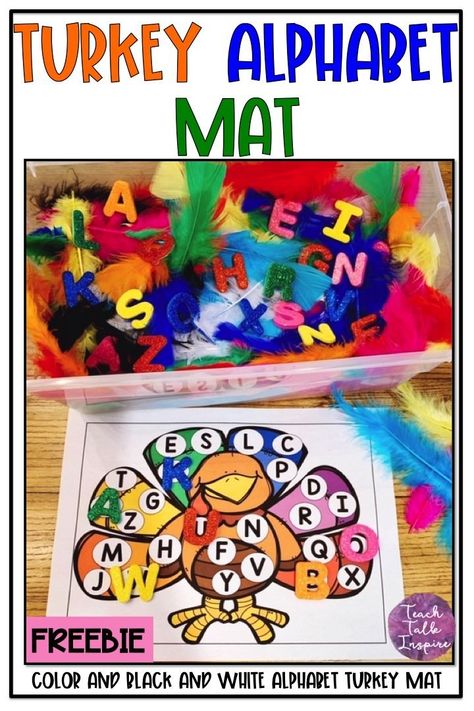 Turkey Alphabet, Thanksgiving Preschool Theme, Alphabet Sensory Bin, Thanksgiving Alphabet, Turkey Theme, Thanksgiving Letter, Thanksgiving Activities Preschool, Turkey Activity, Thanksgiving Kindergarten