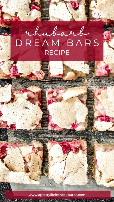 Rhubarb Meringue Pie, Rhubarb Squares, Rhubarb Dream Bars, Rhubarb Custard Bars, Rhubarb Cookies, Freeze Rhubarb, Rhubarb Bars, Shortbread Cookie Crust, Easy Dessert Bars